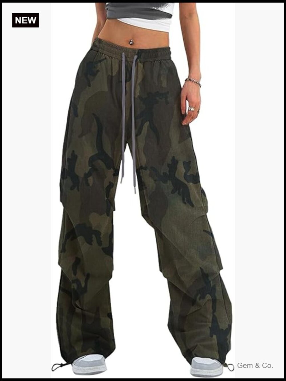 Y2K Baggy Parachute Cargo Pants Wide Leg Track Pants with Drawstring Waist - Picture 1 of 7